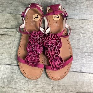 COACH pink rose floral leather sandals size 7
